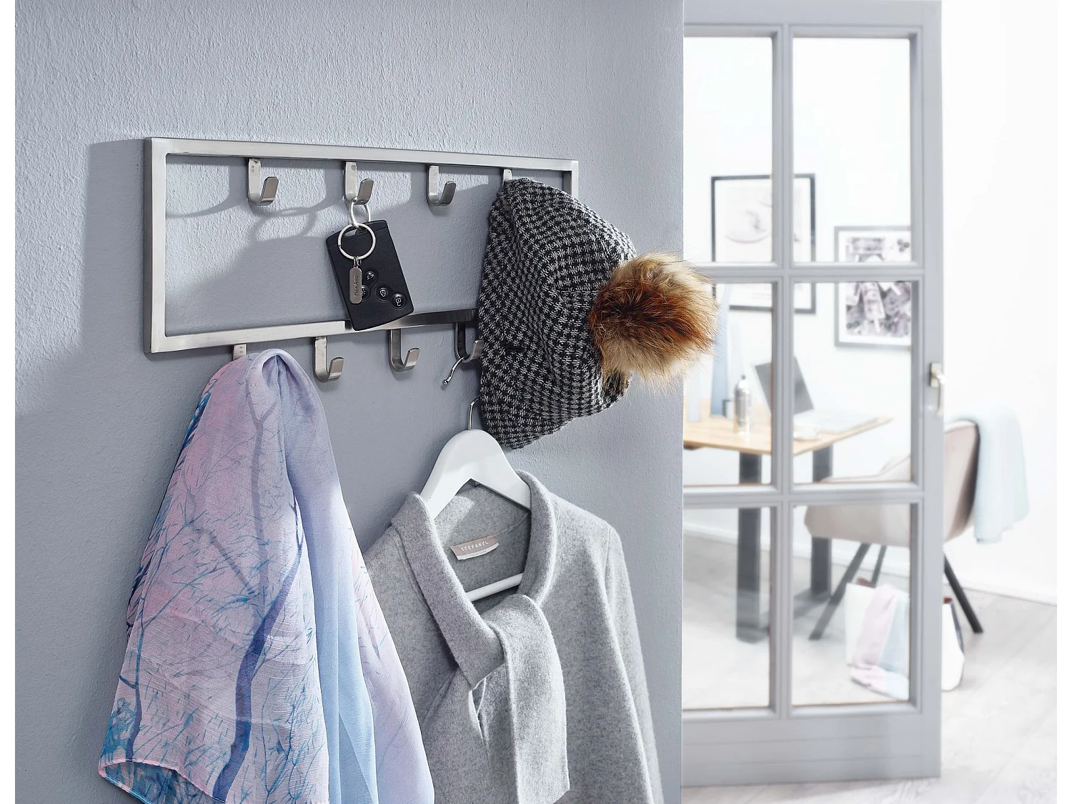 Wandgarderobe  Garderobe Metall Stahl Silber Flur Hakenleiste Paneel