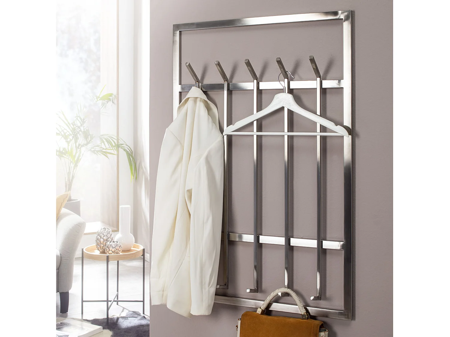 Wandgarderobe  Garderobe Metall 100 cm Silber Flur Hakenleiste Paneel