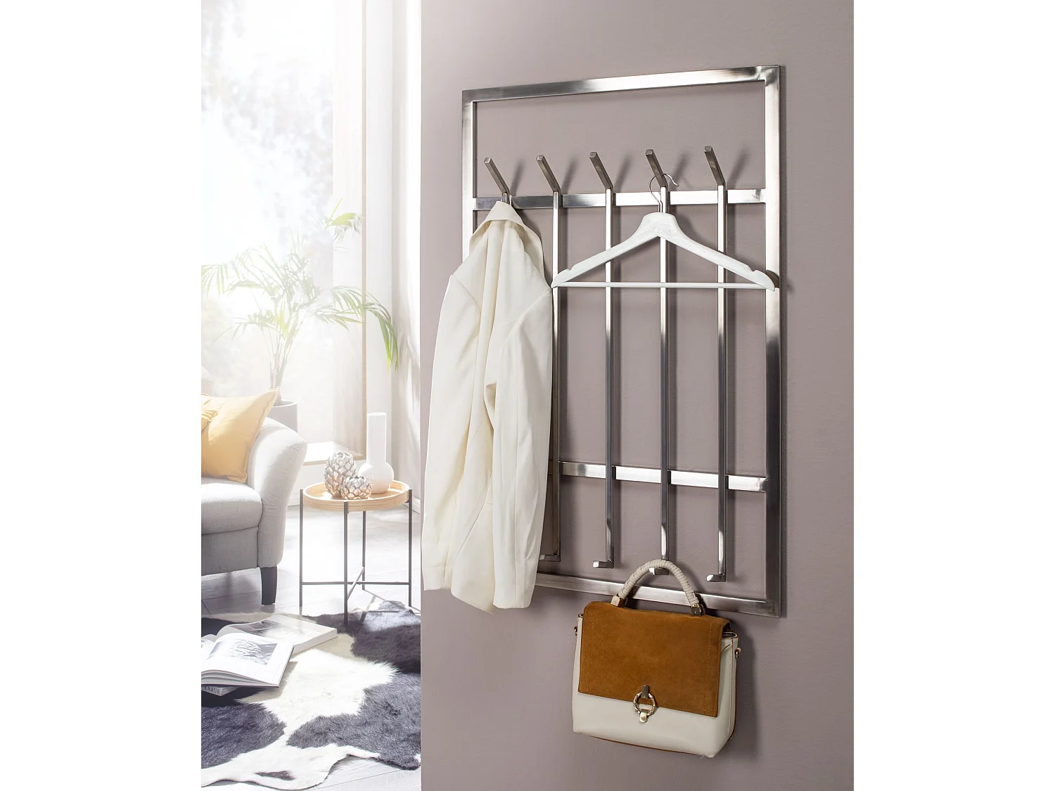 Wandgarderobe  Garderobe Metall 100 cm Silber Flur Hakenleiste Paneel