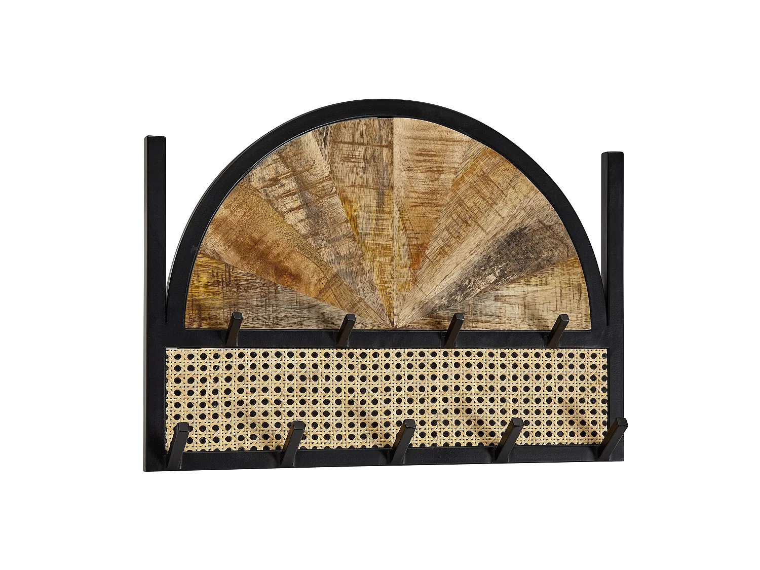 Porte Manteau Mural 9 Crochets Bois Massif Metal 53 cm Patere Murale