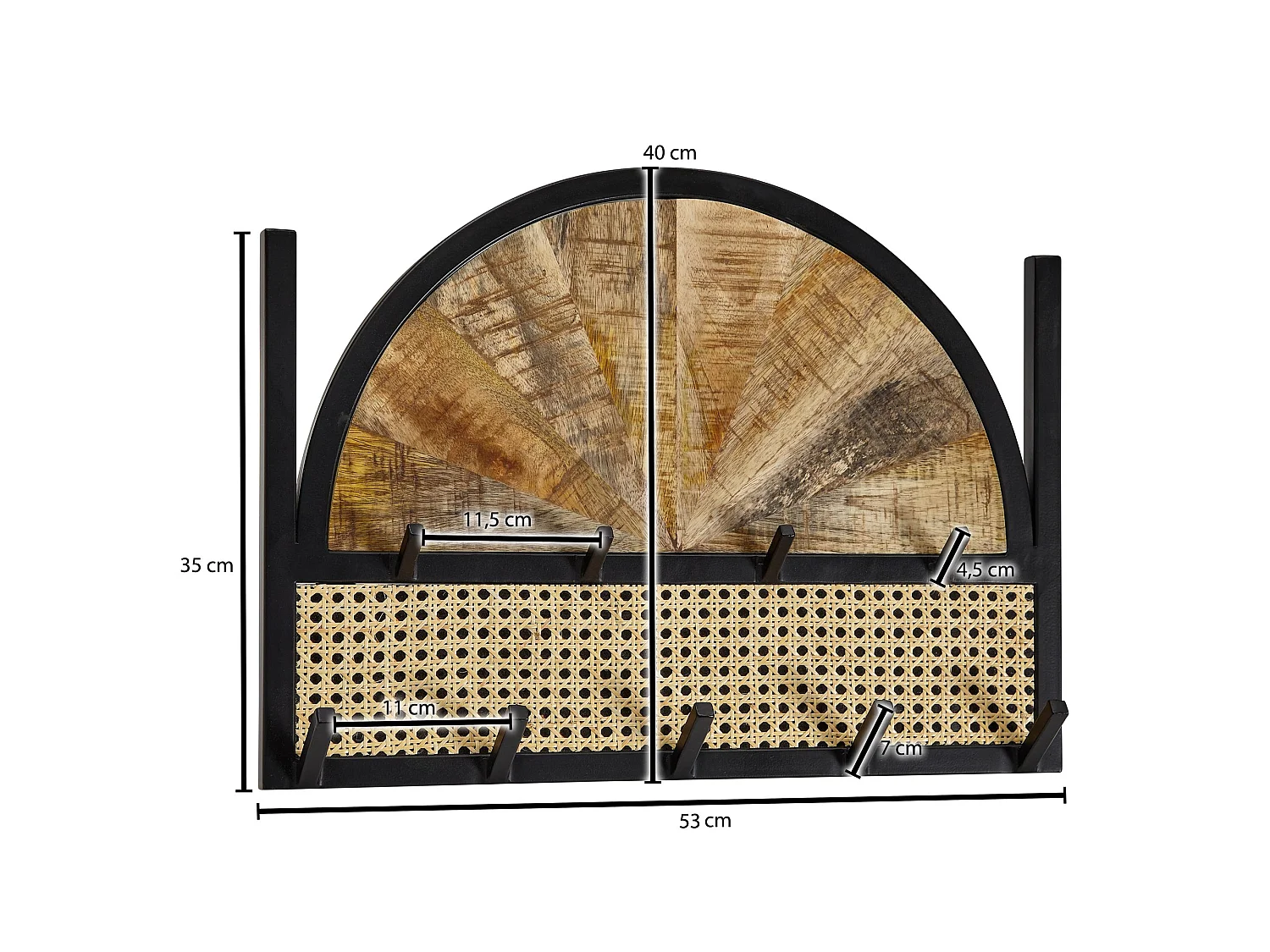 Porte Manteau Mural 9 Crochets Bois Massif Metal 53 cm Patere Murale