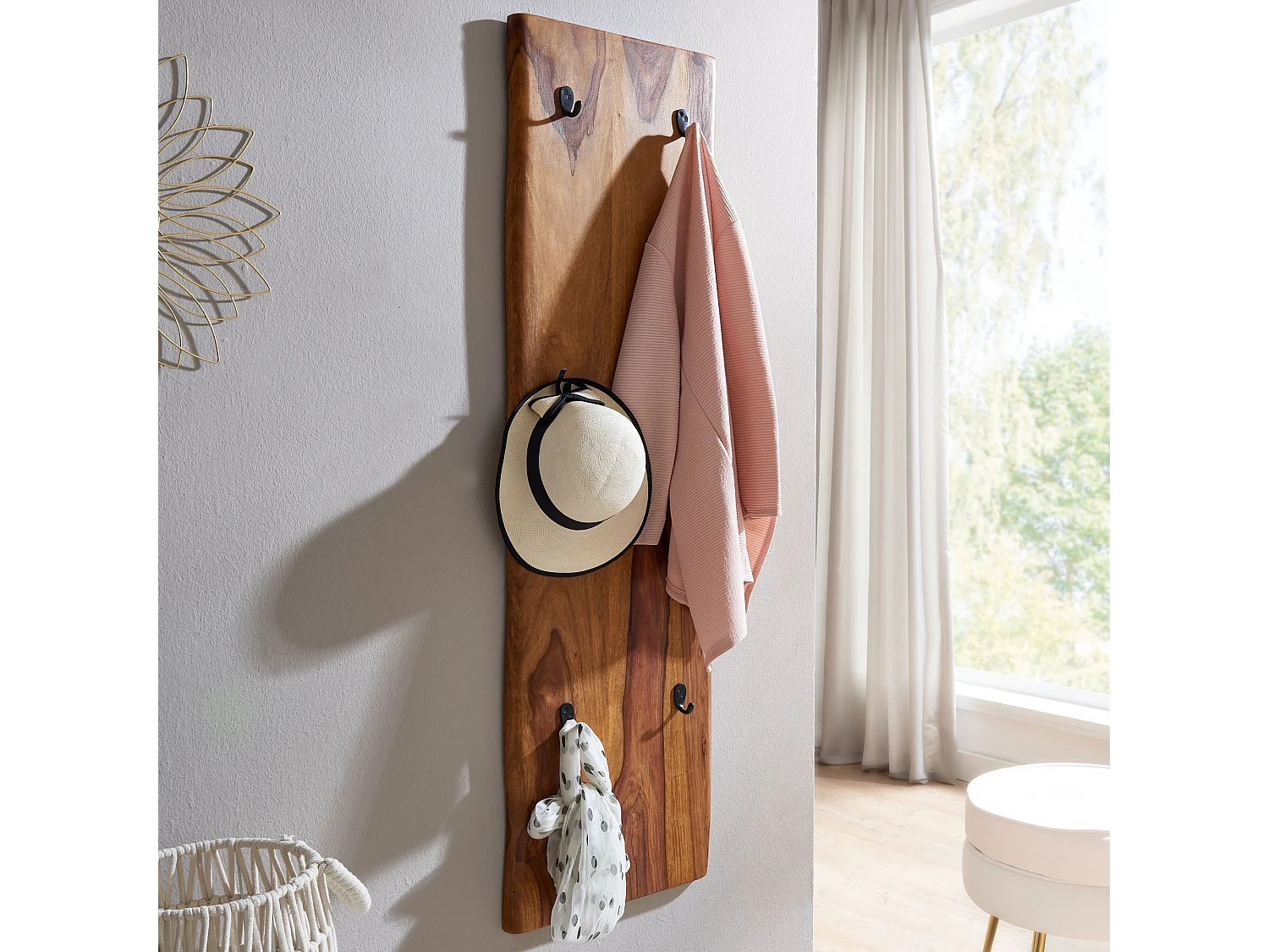 Wandgarderobe  Garderobe Holz Metall 140 cm Flur Hakenleiste Massivholz