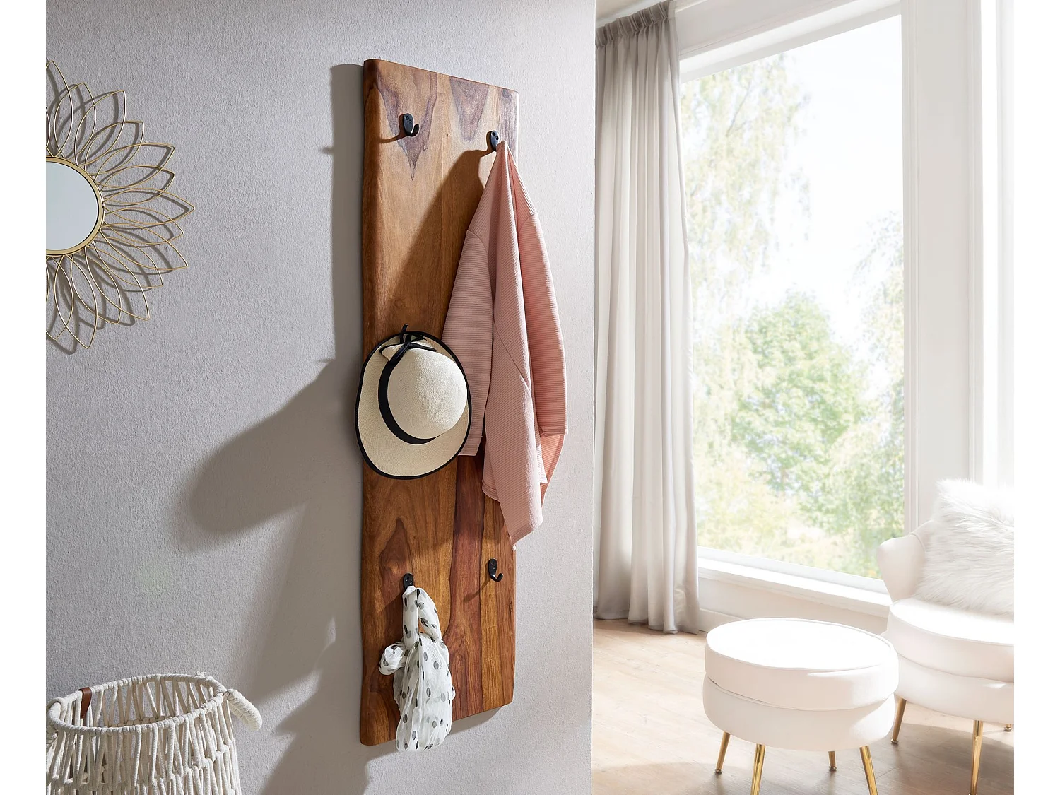 Wandgarderobe  Garderobe Holz Metall 140 cm Flur Hakenleiste Massivholz