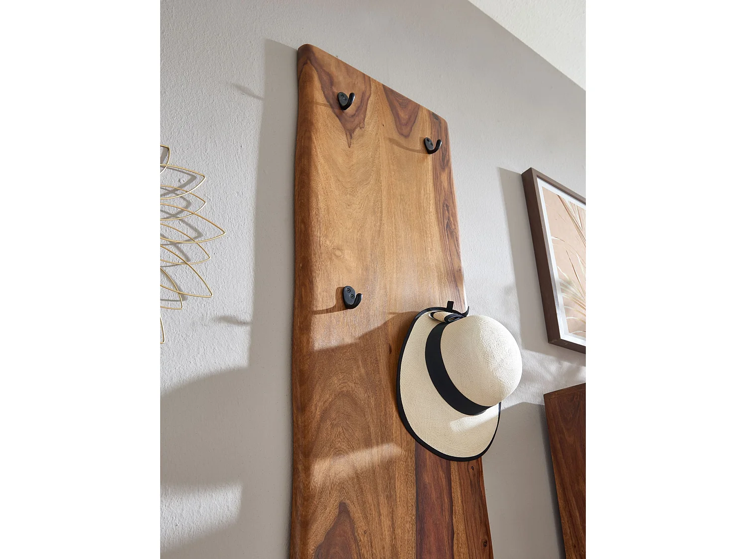 Wandgarderobe  Garderobe Holz Metall 140 cm Flur Hakenleiste Massivholz