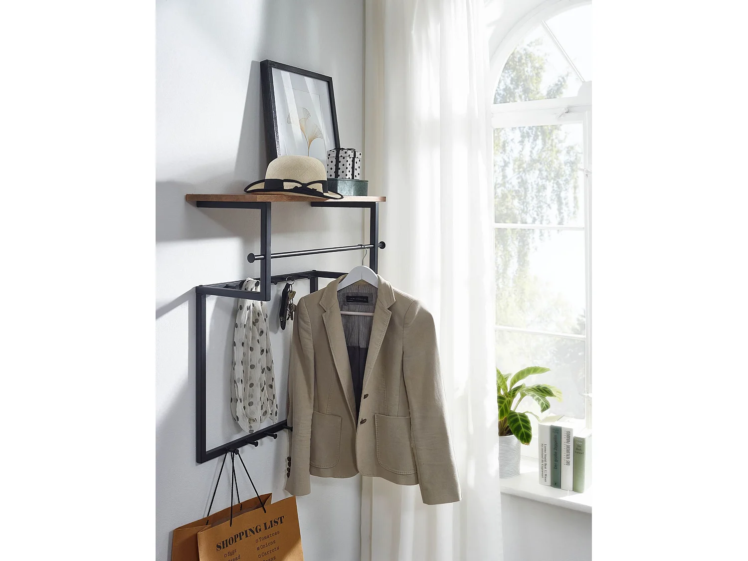 Porte Manteau Mural 10 Crochets Bois Massif Metal 60 cm Patere Murale