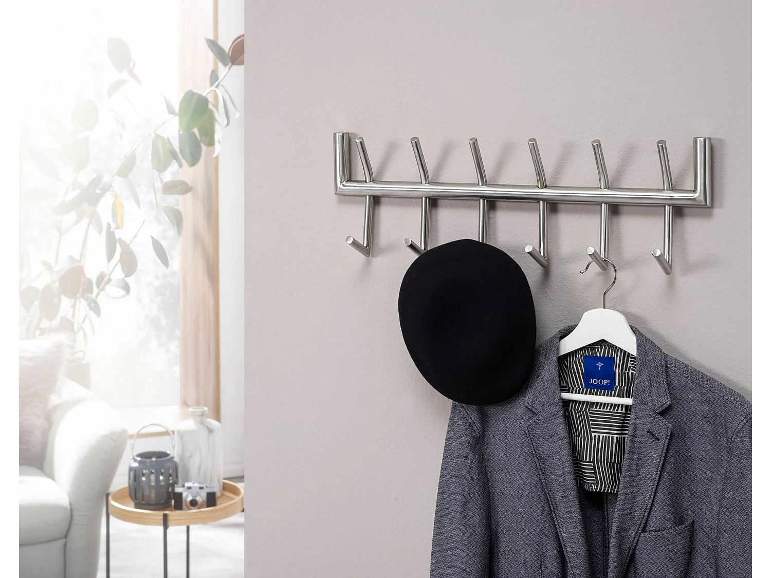 Porte Manteau Mural 12 Crochets Noir Metal 60 cm Patere Murale Argent