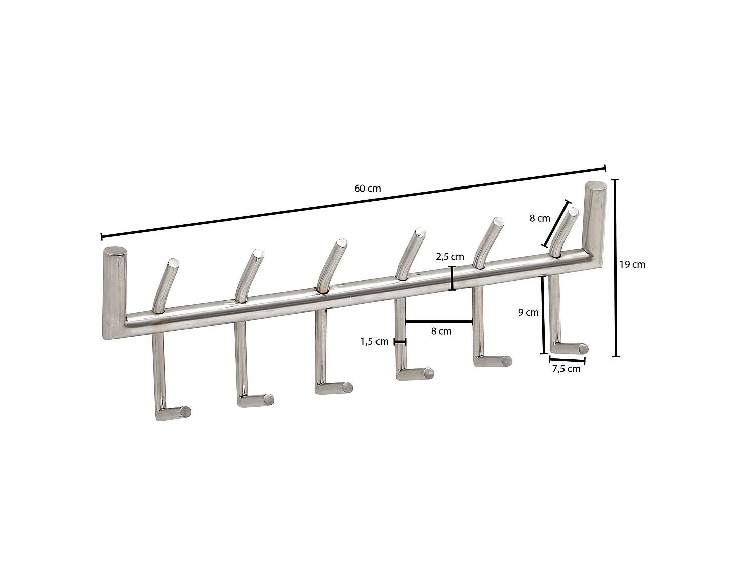 Porte Manteau Mural 12 Crochets Noir Metal 60 cm Patere Murale Argent