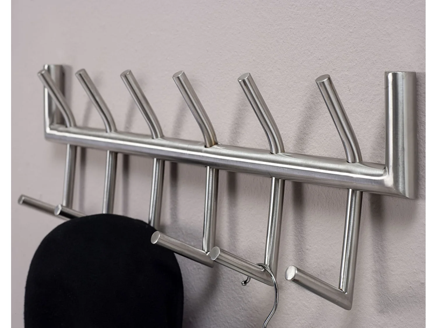 Porte Manteau Mural 12 Crochets Noir Metal 60 cm Patere Murale Argent