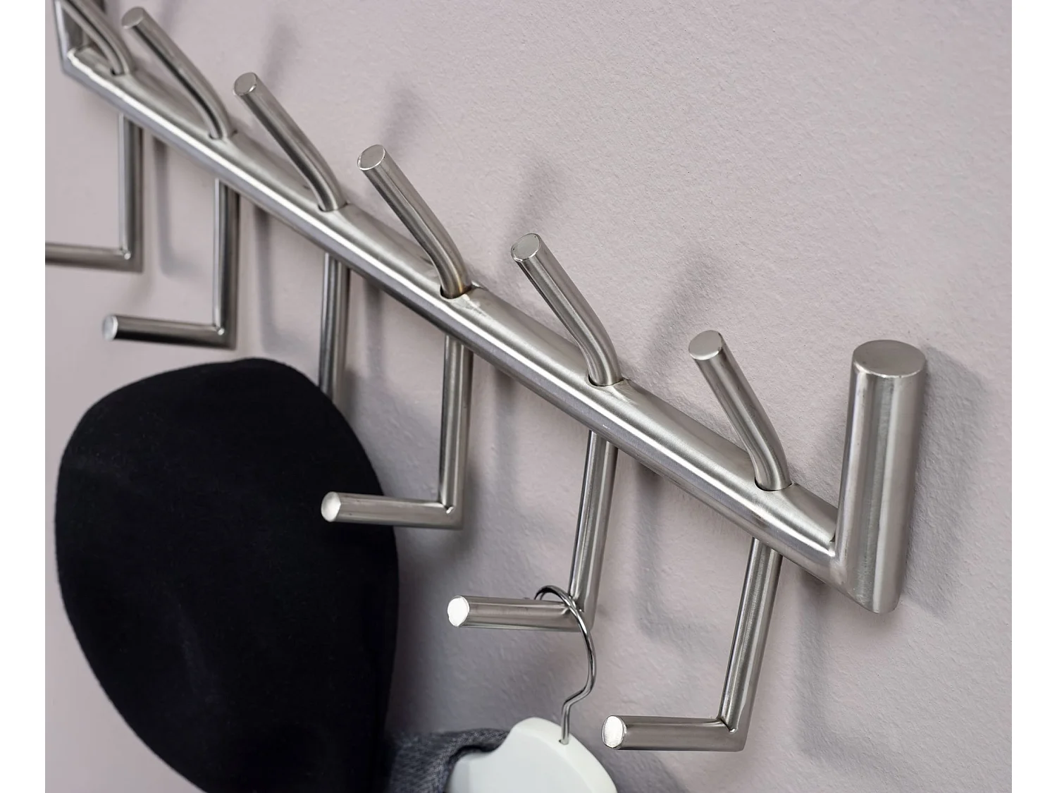 Porte Manteau Mural 12 Crochets Noir Metal 60 cm Patere Murale Argent