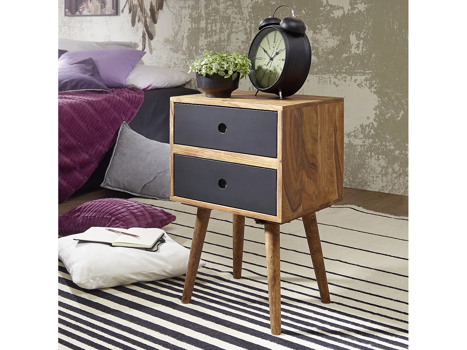 Retro Nachtkonsole Nachtschrank Holz Nachtkästchen Schlafzimmer braun Nachttisch