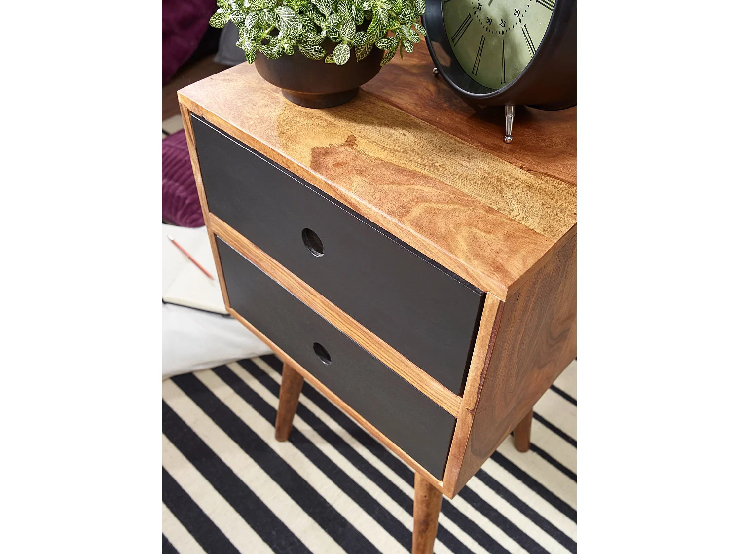 Retro Nachtkonsole Nachtschrank Holz Nachtkästchen Schlafzimmer braun Nachttisch