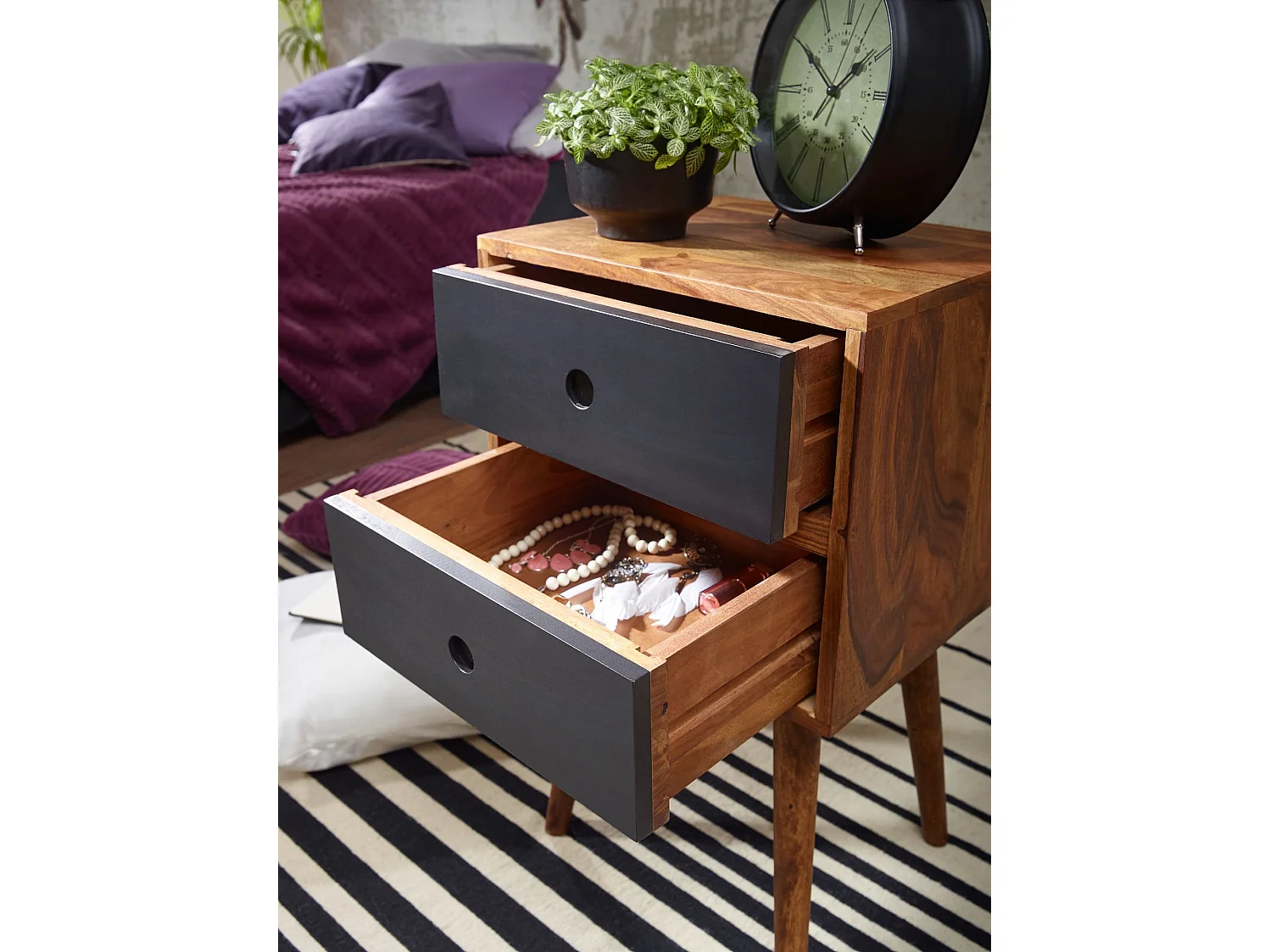 Retro Nachtkonsole Nachtschrank Holz Nachtkästchen Schlafzimmer braun Nachttisch