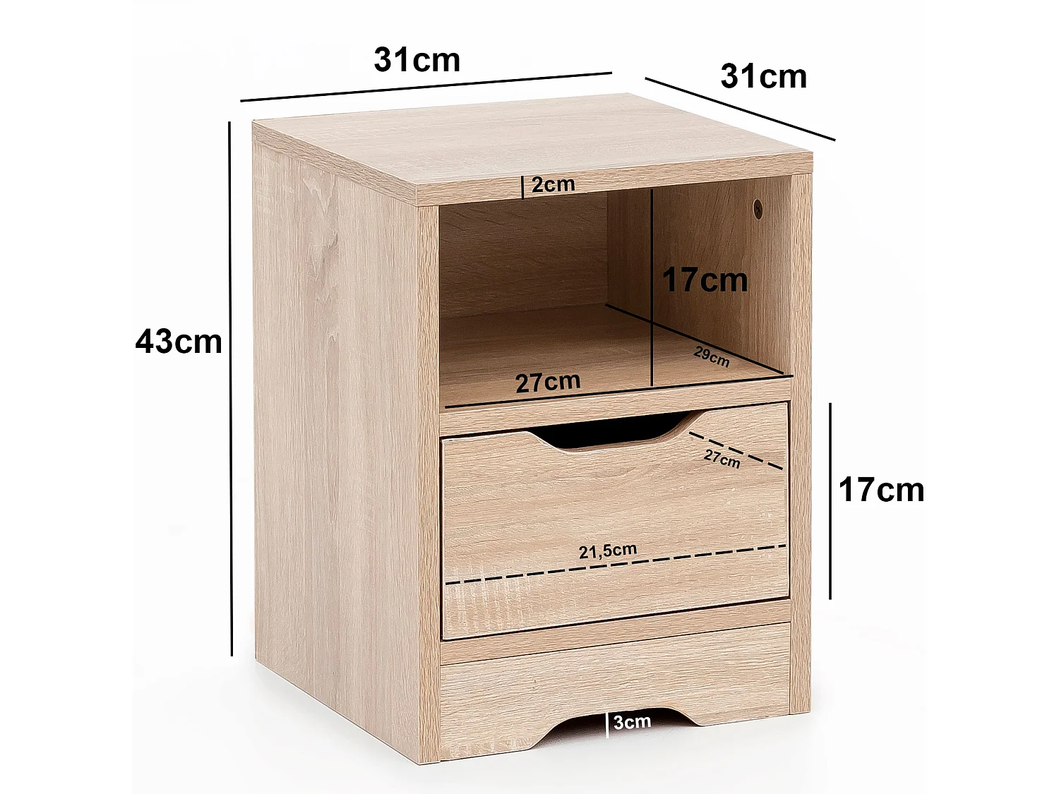 Comodino Camera da Letto 31x43x31 cm Moderno Tavolino con Cassetto