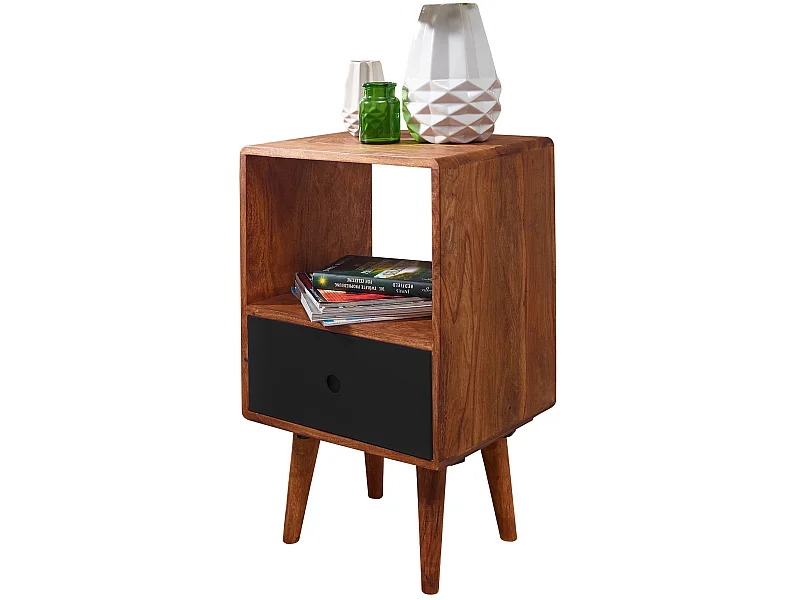 Retro Nachtkonsole + Schub Nachtschrank Holz Nachtkästchen Nachttisch Boxspring