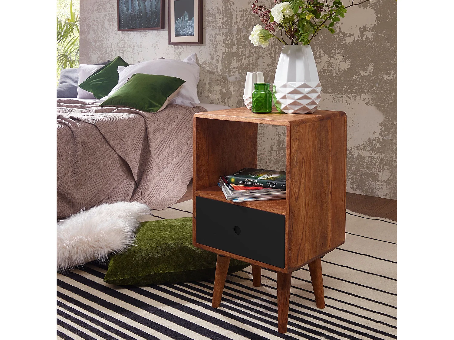 Comodino Letto 40x70x35cm Legno Massello Consolle Notturna da notte