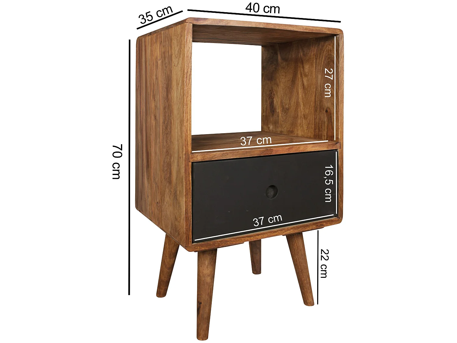 Comodino Letto 40x70x35cm Legno Massello Consolle Notturna da notte