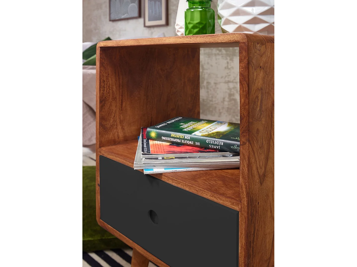 Comodino Letto 40x70x35cm Legno Massello Consolle Notturna da notte