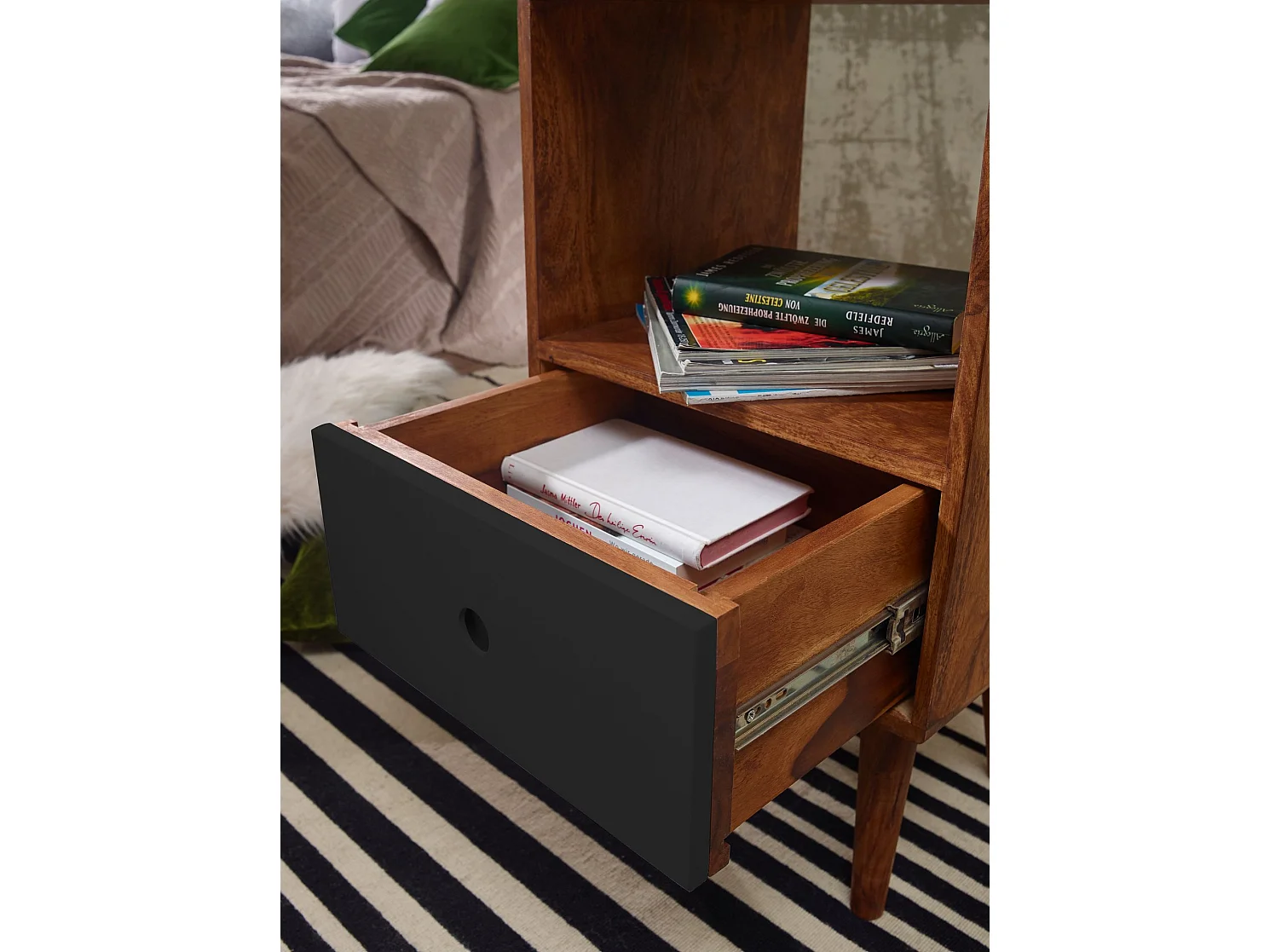 Retro Nachtkonsole + Schub Nachtschrank Holz Nachtkästchen Nachttisch Boxspring