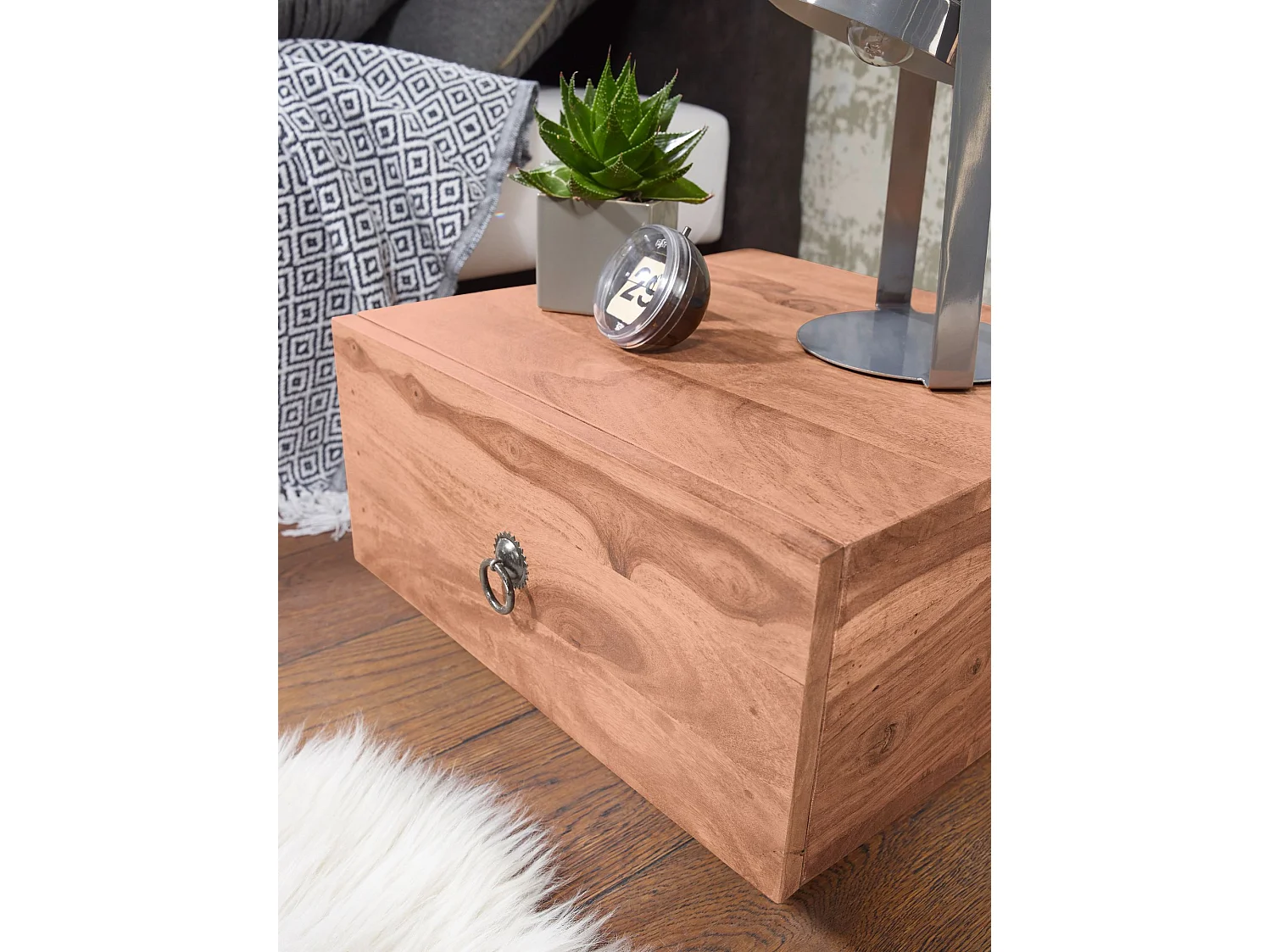 Comodino Letto 40x25x40cm Legno Massello Consolle Notturna da notte