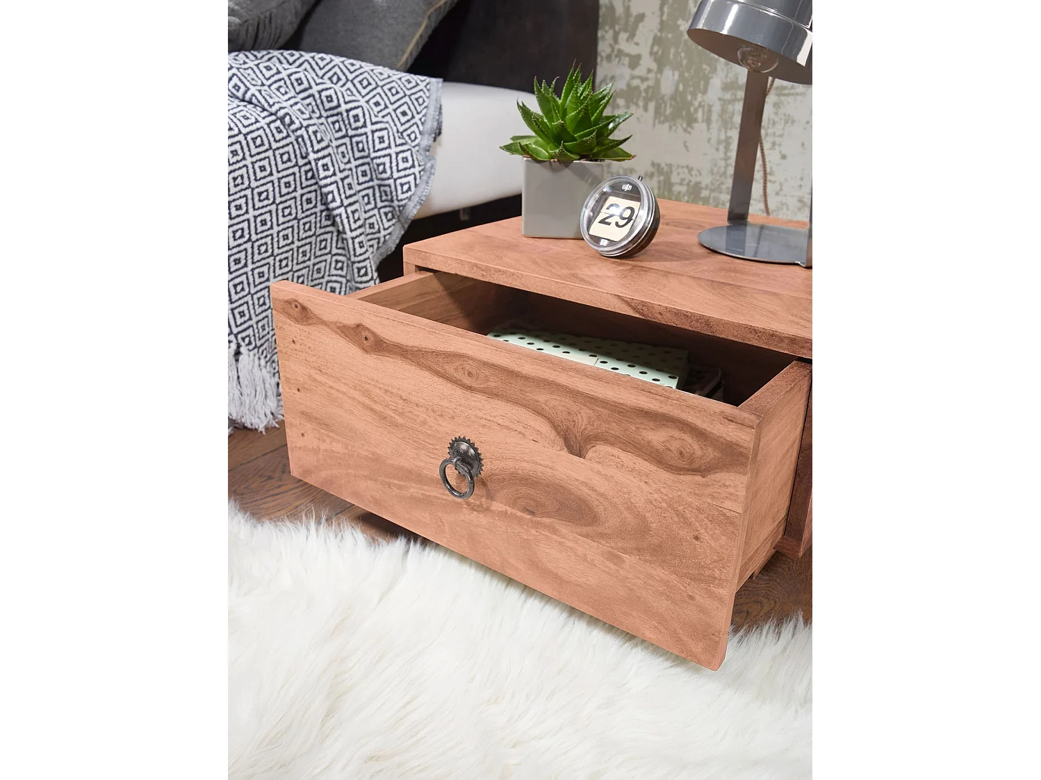 Comodino Letto 40x25x40cm Legno Massello Consolle Notturna da notte