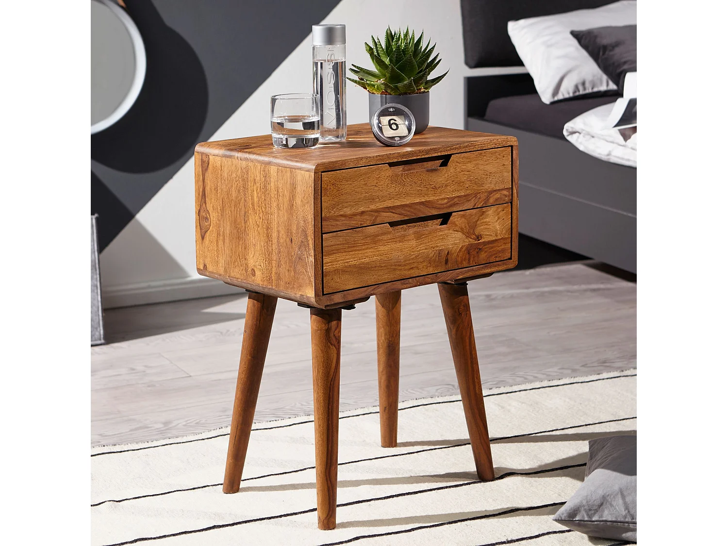 Comodino Letto 47x66x36cm Legno Massello Consolle Notturna Sheesham