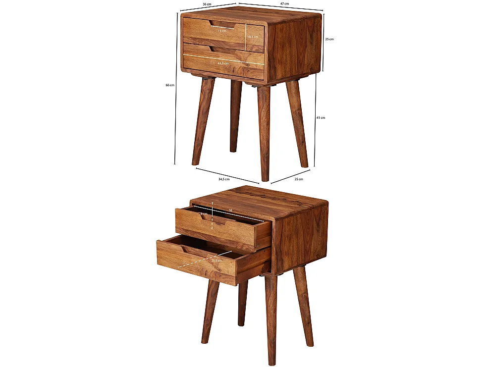 Table de chevet Bois Massif 47x66x36 cm Table de nuit Table d'appoint