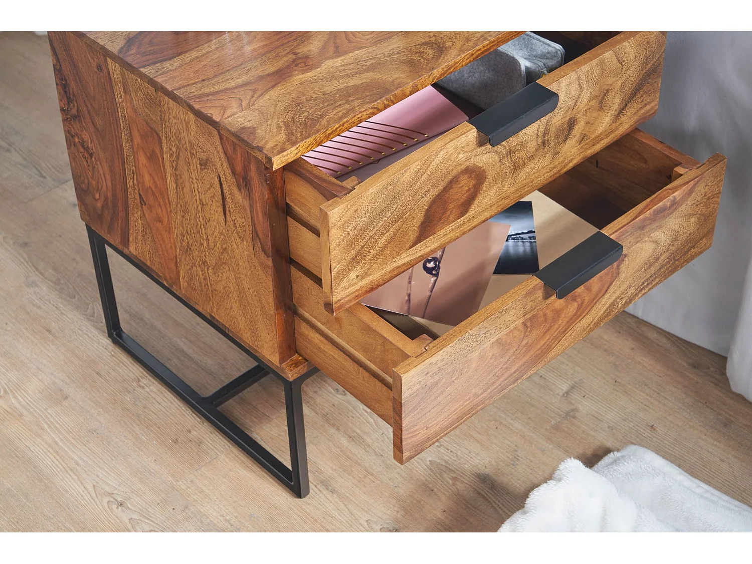 Comodino da Letto 50x40x51 cm Legno Massello Consolle Notturna Alto