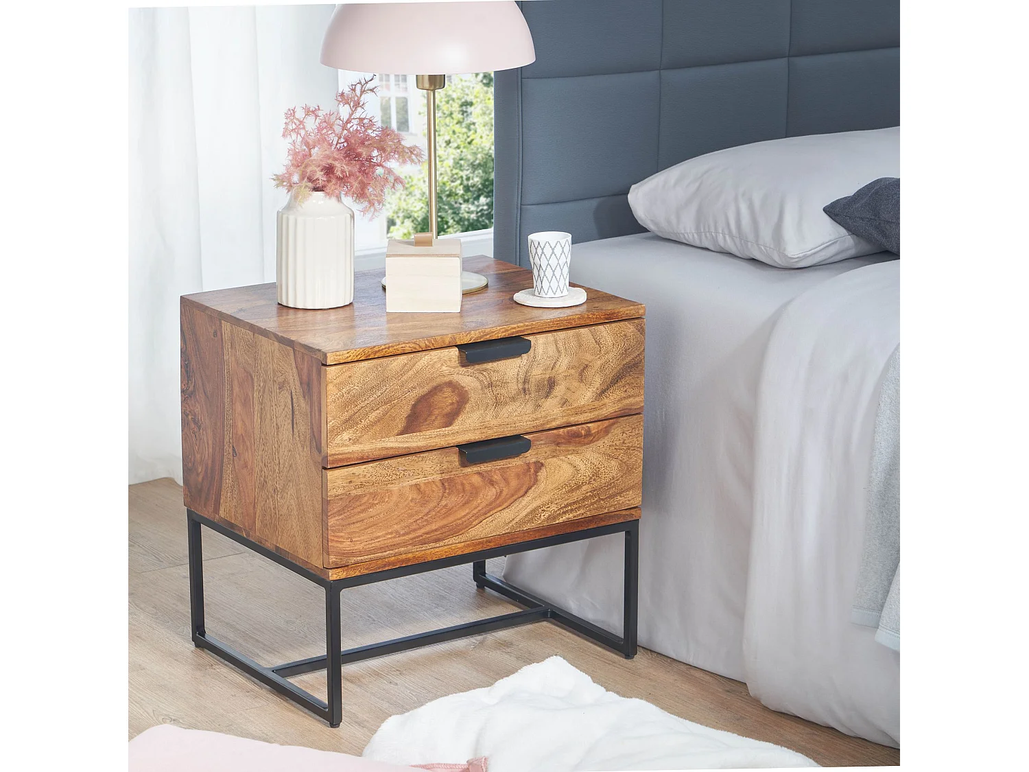 Comodino da Letto 50x40x51 cm Legno Massello Consolle Notturna Alto