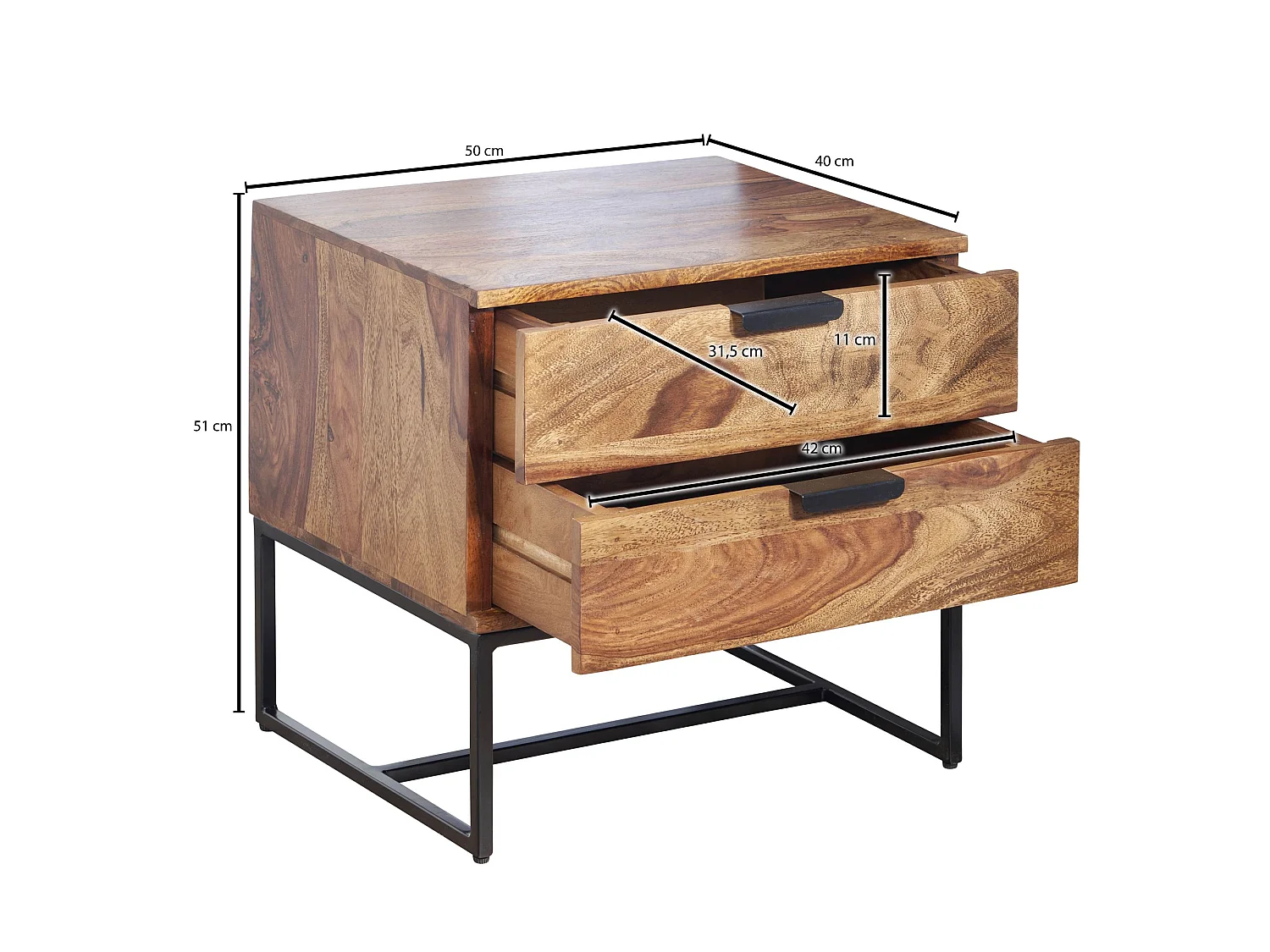 Comodino da Letto 50x40x51 cm Legno Massello Consolle Notturna Alto