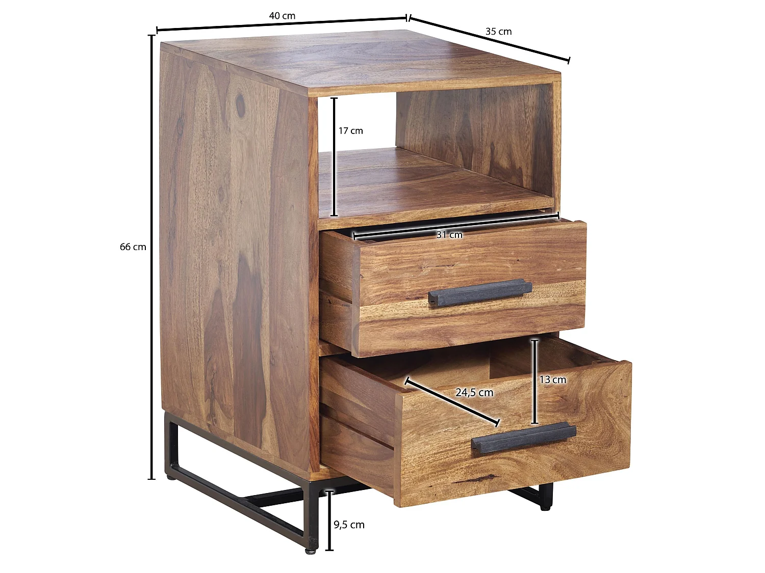 Nachttisch  Nachtkommode Boxspringbett Massivholz 40x35x66 cm Schubladen