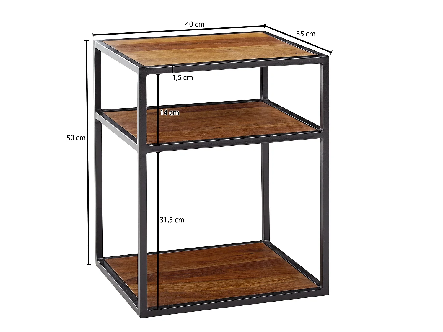 Comodino da Letto Legno Massello / Metallo 40x50x35 cm Tavolino da Notte