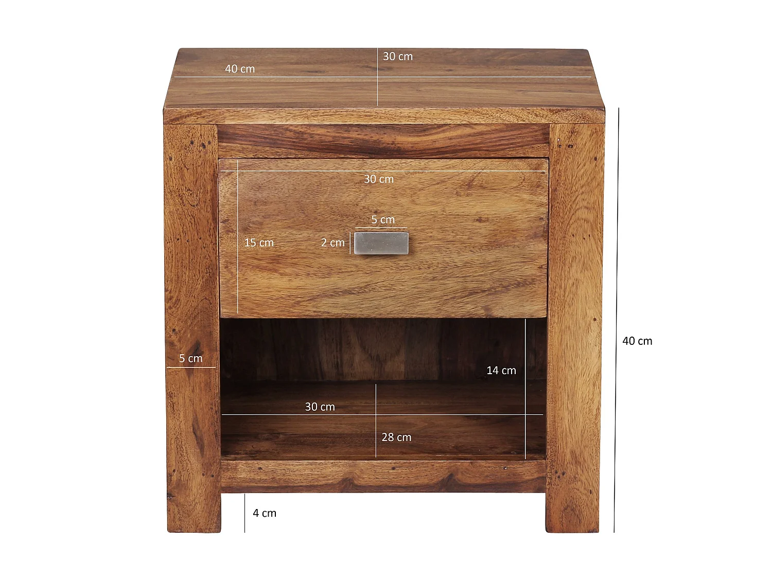 Comodino Letto 40x40x30cm Legno Massello Sheesham Consolle Notturna