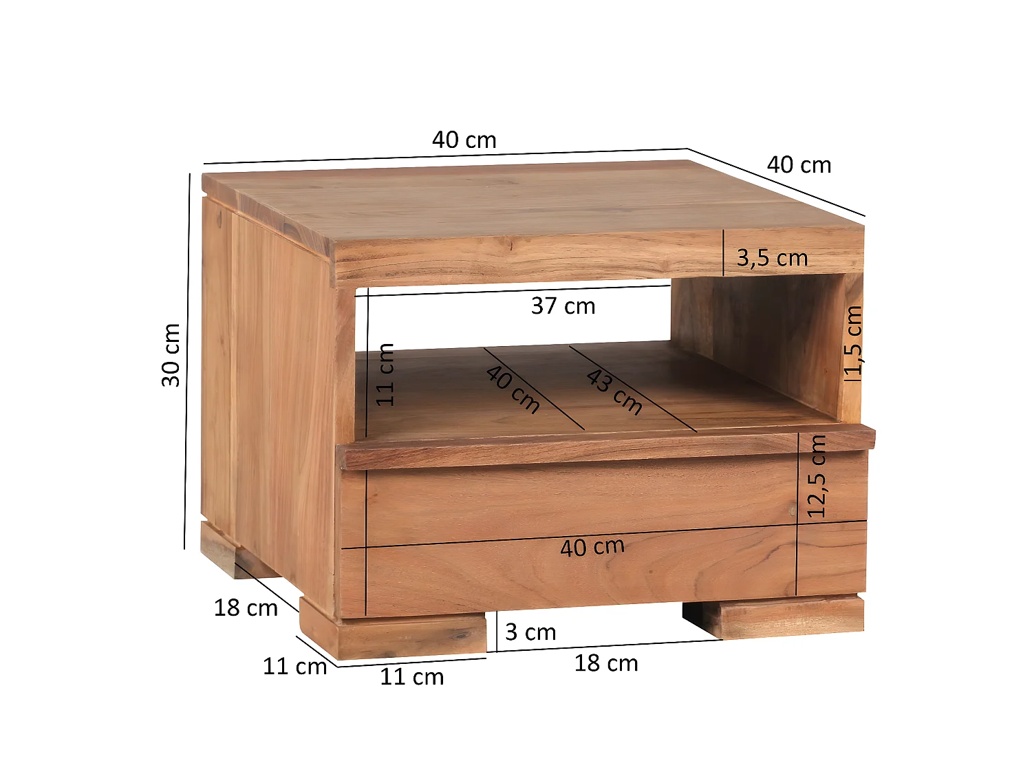 Nachttisch Massivholz Nachtkommode 30 cm Schublade Nachtschrank Landhaus