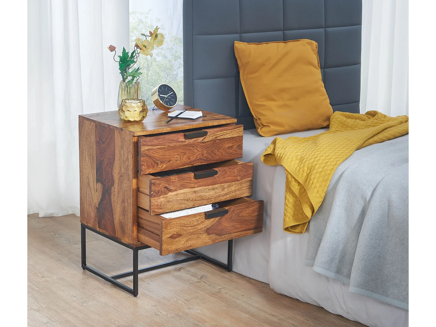 Nachttisch  Nachtkommode Boxspringbett Massivholz 50x40x65 cm Schubladen