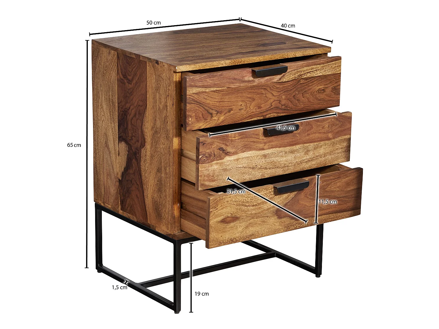 Table de Chevet Bois Massif 50x40x65 cm Table de Nuit d'appoint Haute