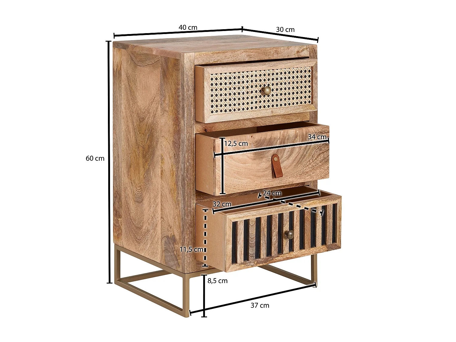 Table de Chevet Bois Massif 40x60x30 cm Table de Nuit d'appoint Haute