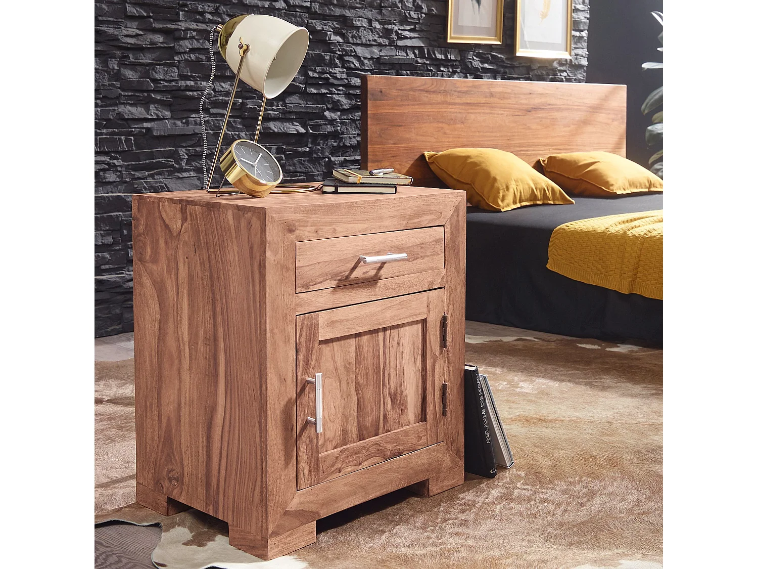 Comodino Letto 50x60x40cm Legno Massello Consolle Notturna da notte