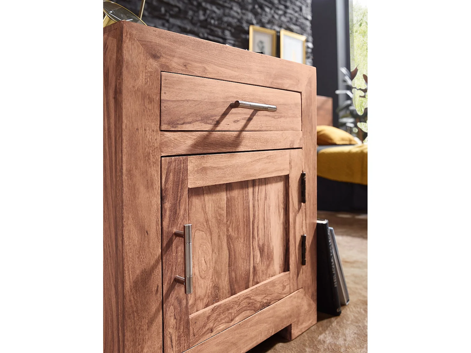 Comodino Letto 50x60x40cm Legno Massello Consolle Notturna da notte