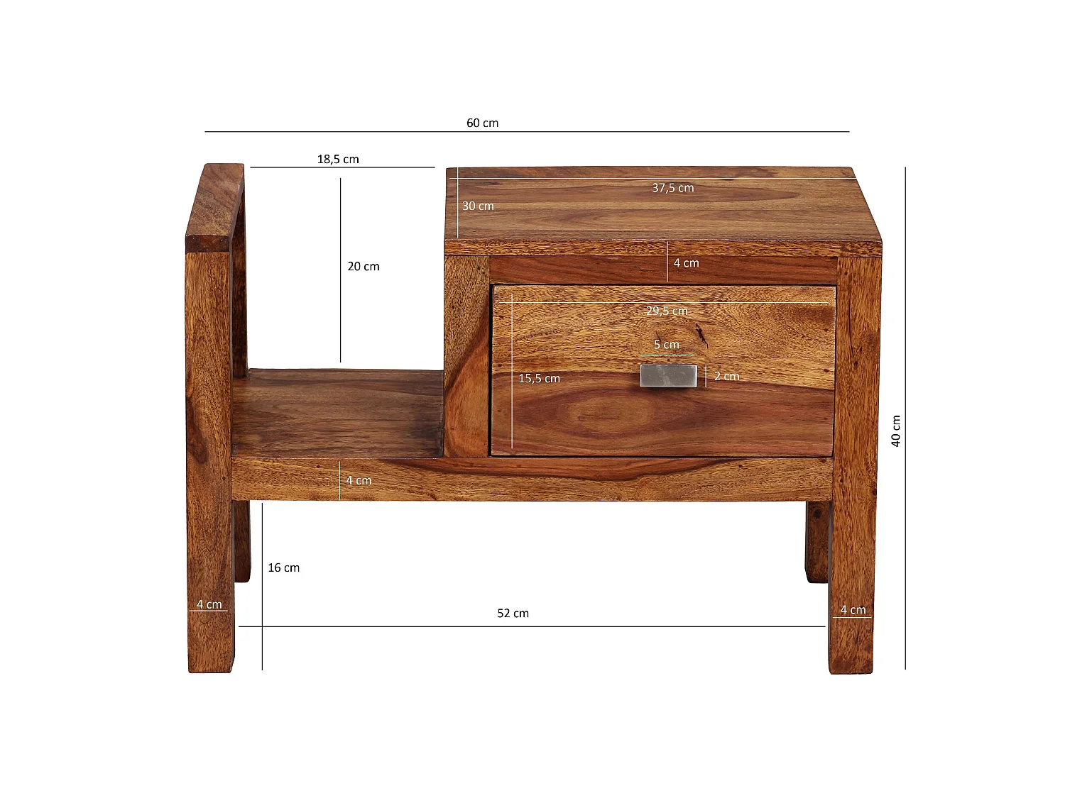 Table de chevet Bois Massif 60x40x30 cm Table de nuit Table d'appoint