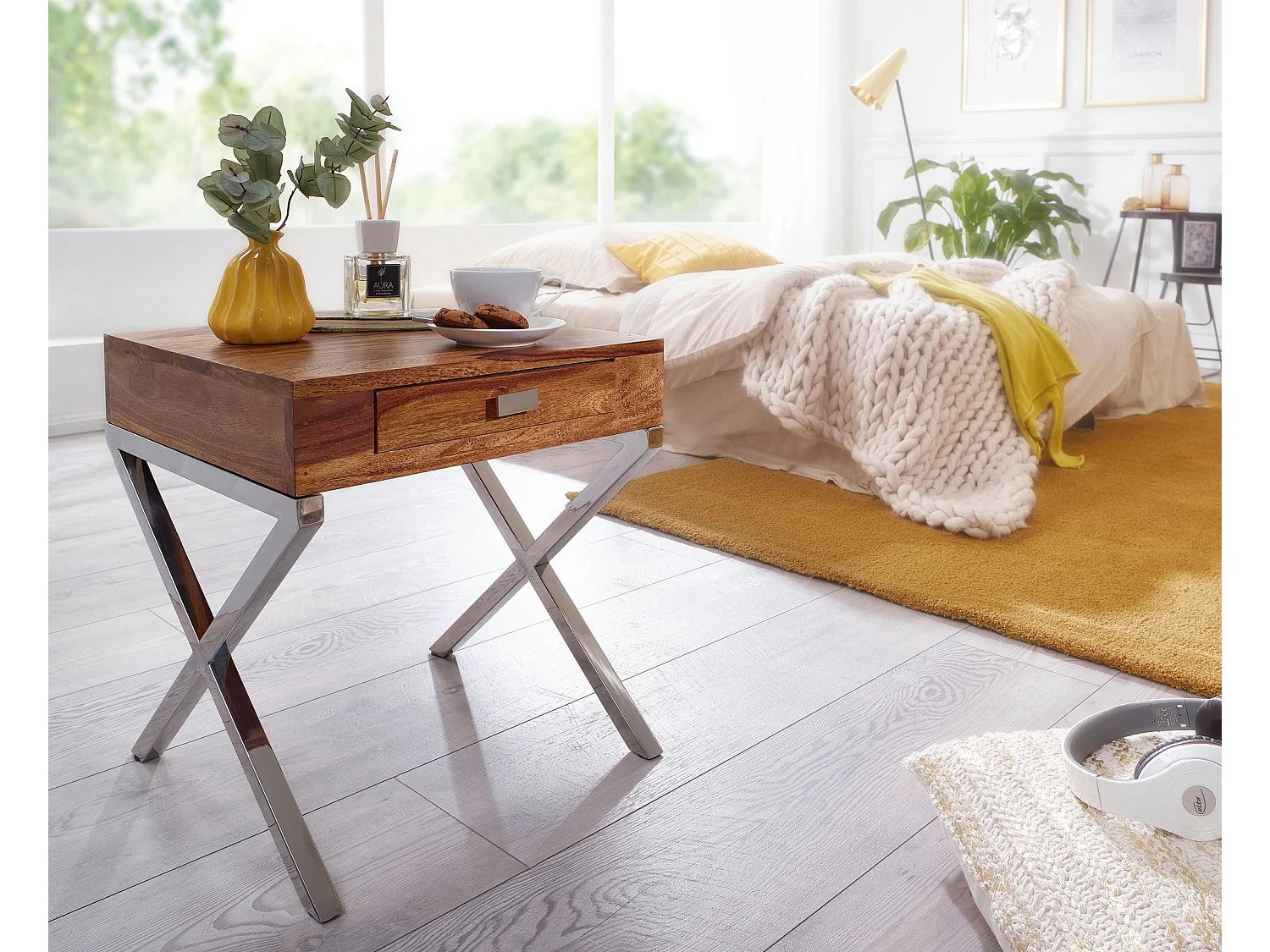 Table de chevet Bois Massif 50x45x45 cm Table nuit Table d'appoint Métal