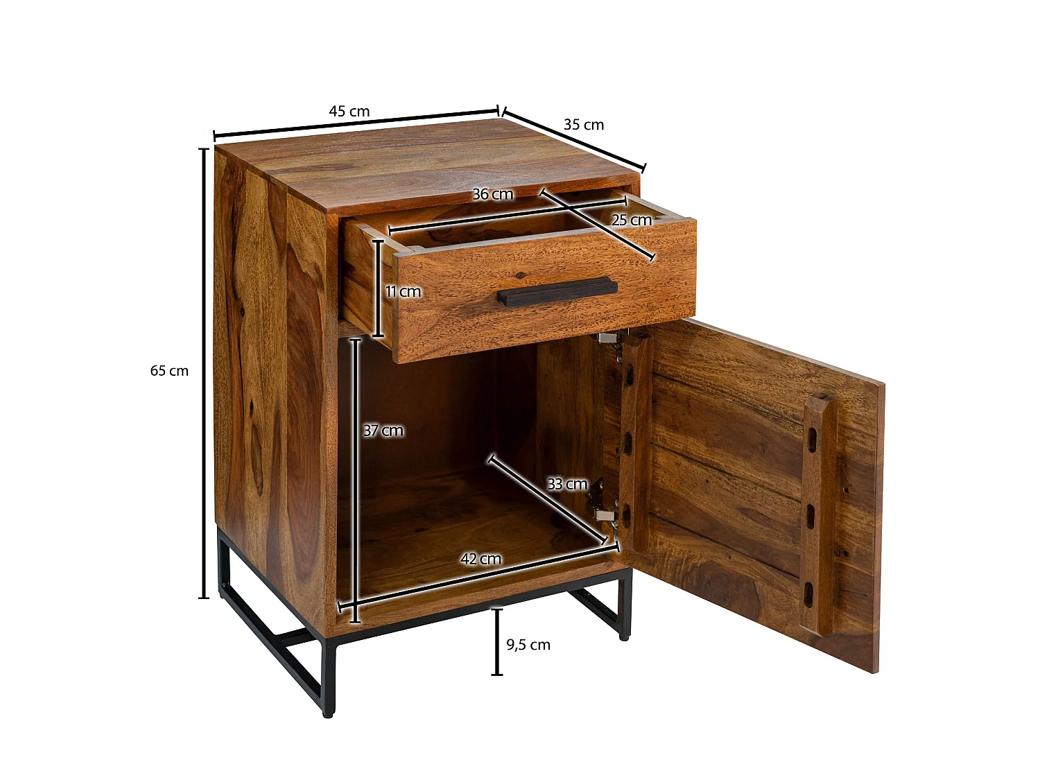 Comodino da Letto 45x35x65 cm Legno Massello Consolle Notturna Alto