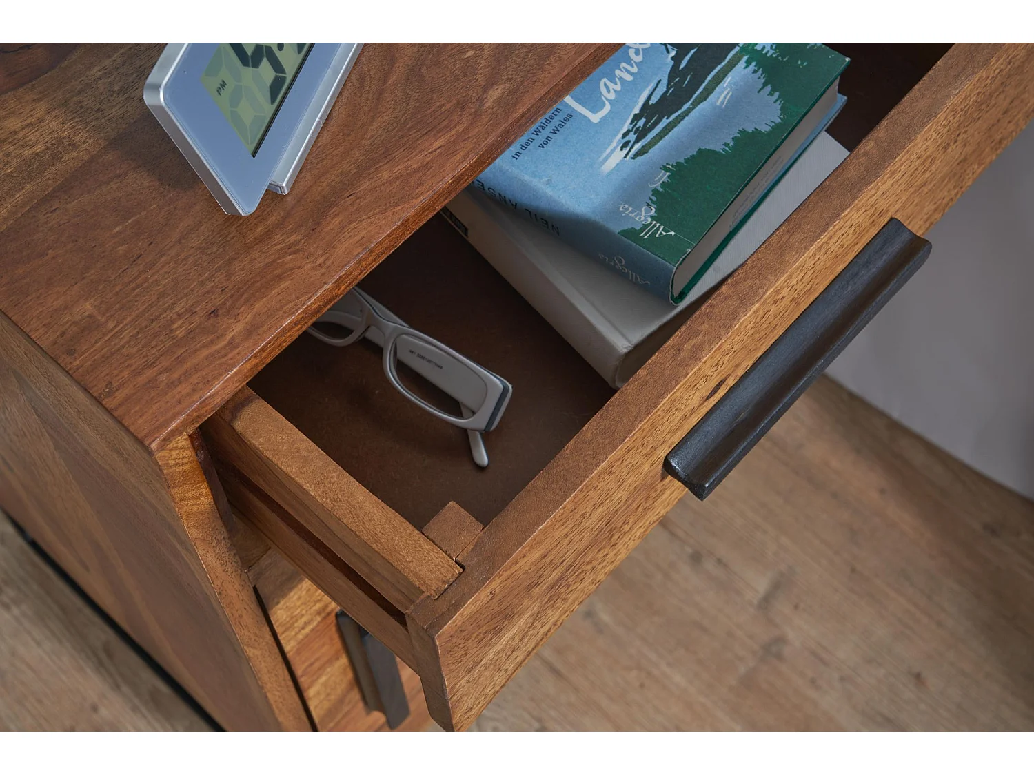 Comodino da Letto 45x35x65 cm Legno Massello Consolle Notturna Alto