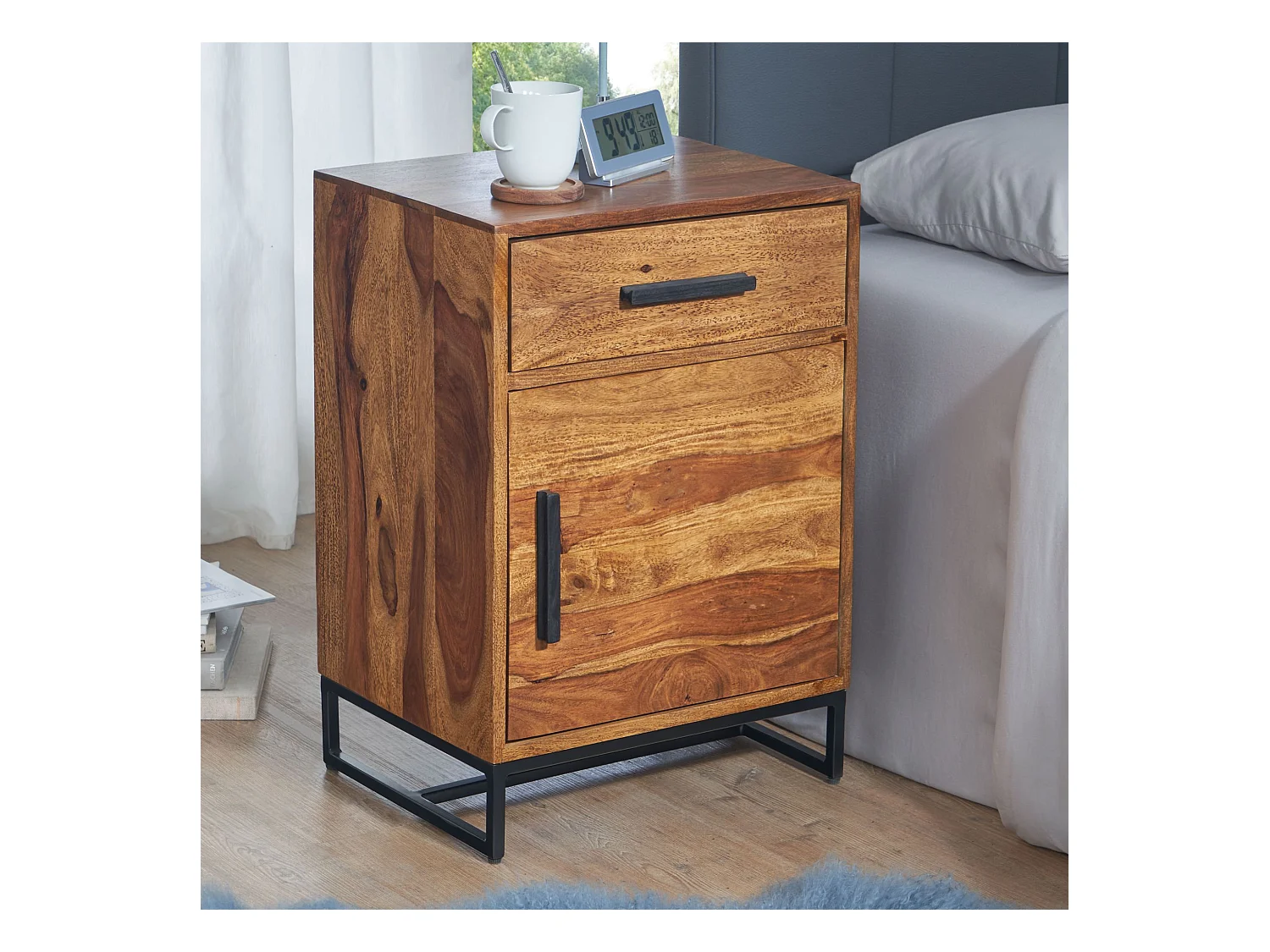 Table de Chevet Bois Massif 45x35x65 cm Table de Nuit d'appoint Haute