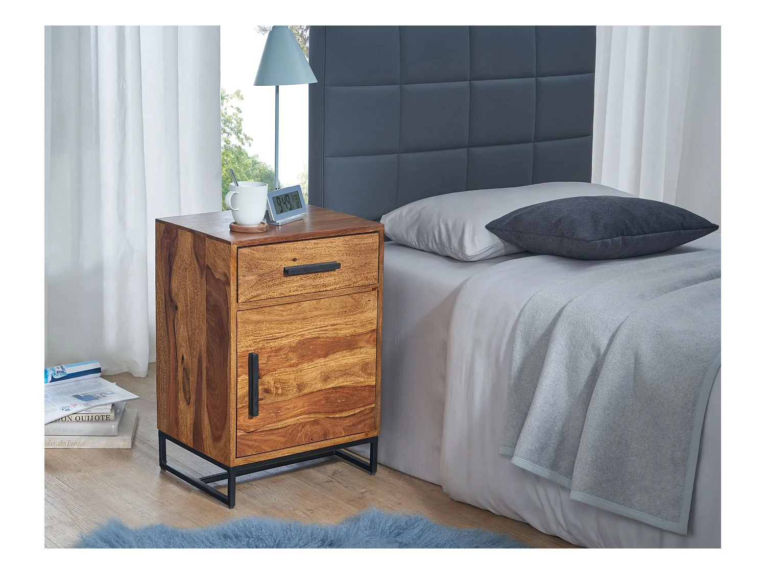 Table de Chevet Bois Massif 45x35x65 cm Table de Nuit d'appoint Haute
