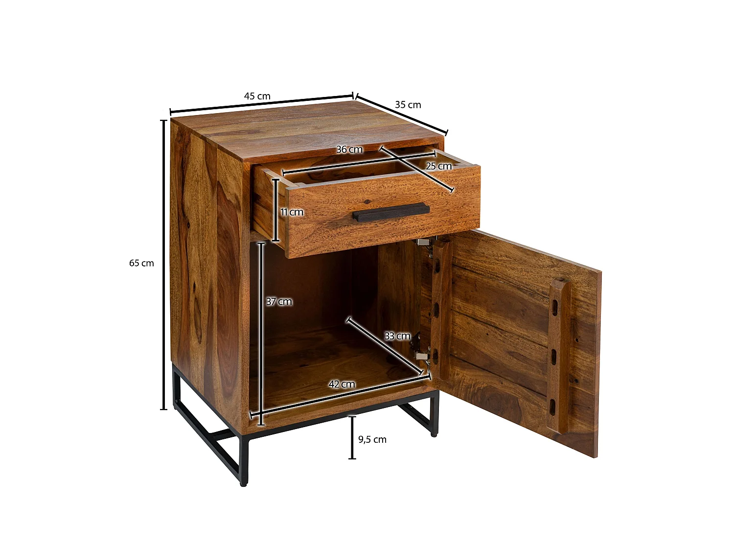 Table de Chevet Bois Massif 45x35x65 cm Table de Nuit d'appoint Haute