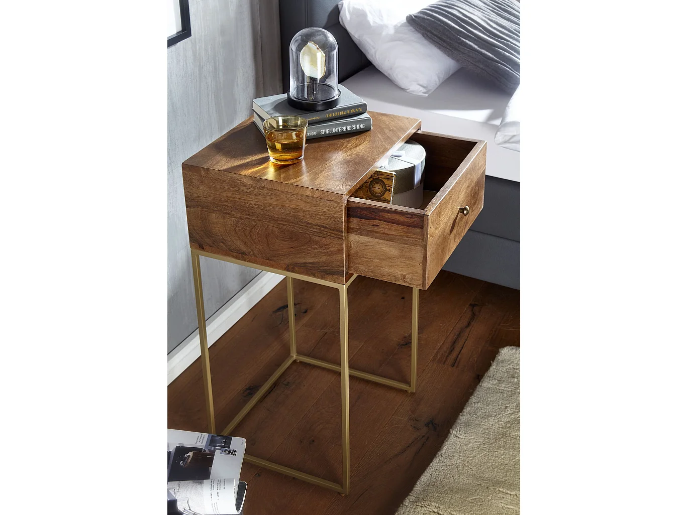 Comodino Letto 40x75,5x35 cm Legno Massello Consolle Notturna Alto