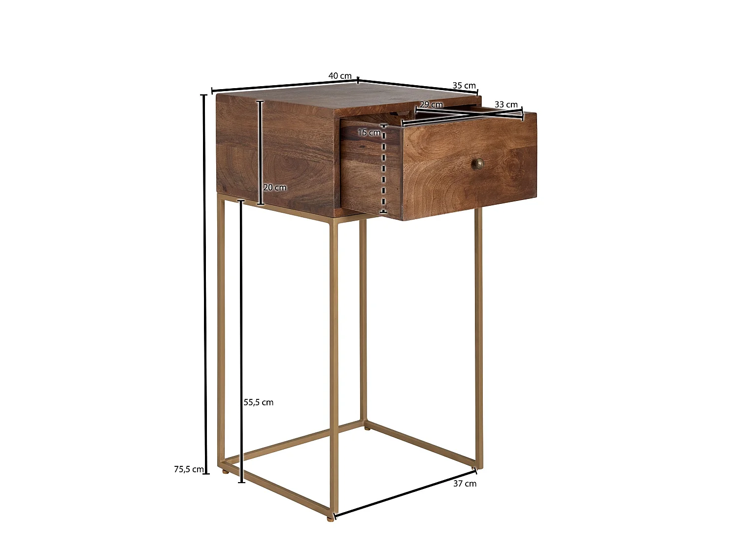 Table de Chevet Bois Massif 40x75,5x35 cm Table de Nuit d'appoint Haute