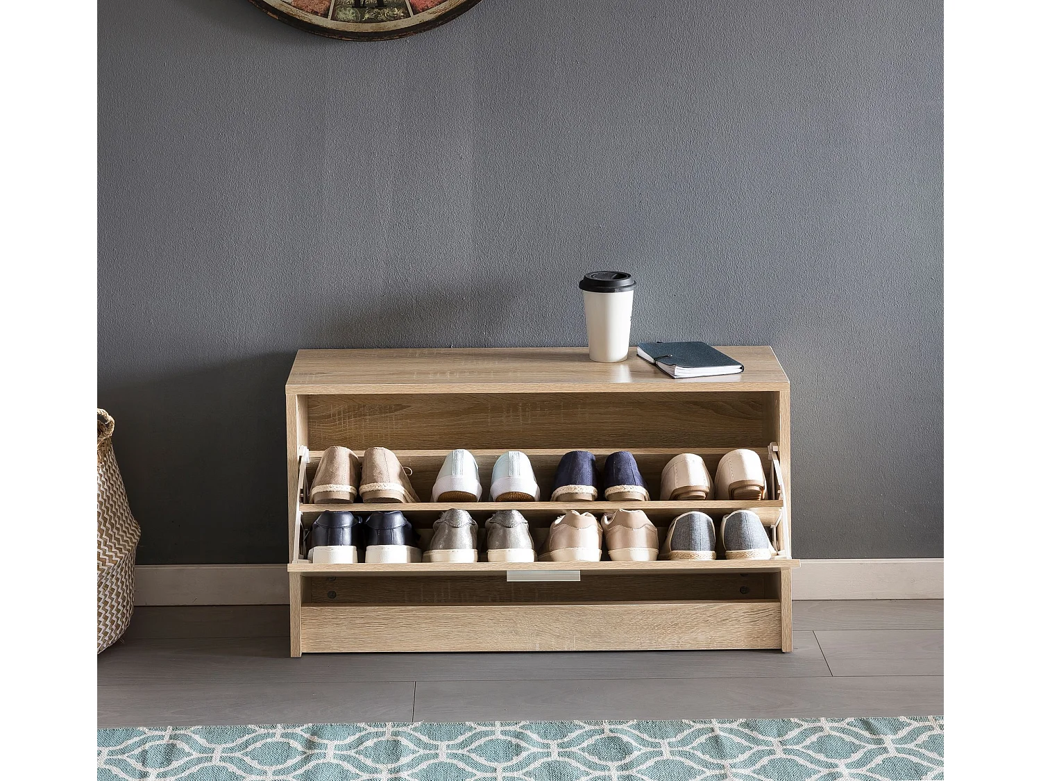 Schuhbank SPLIT Schuhkipper Holz Flurbank Schuhschrank Sitzbank Flur 80 cm Bank