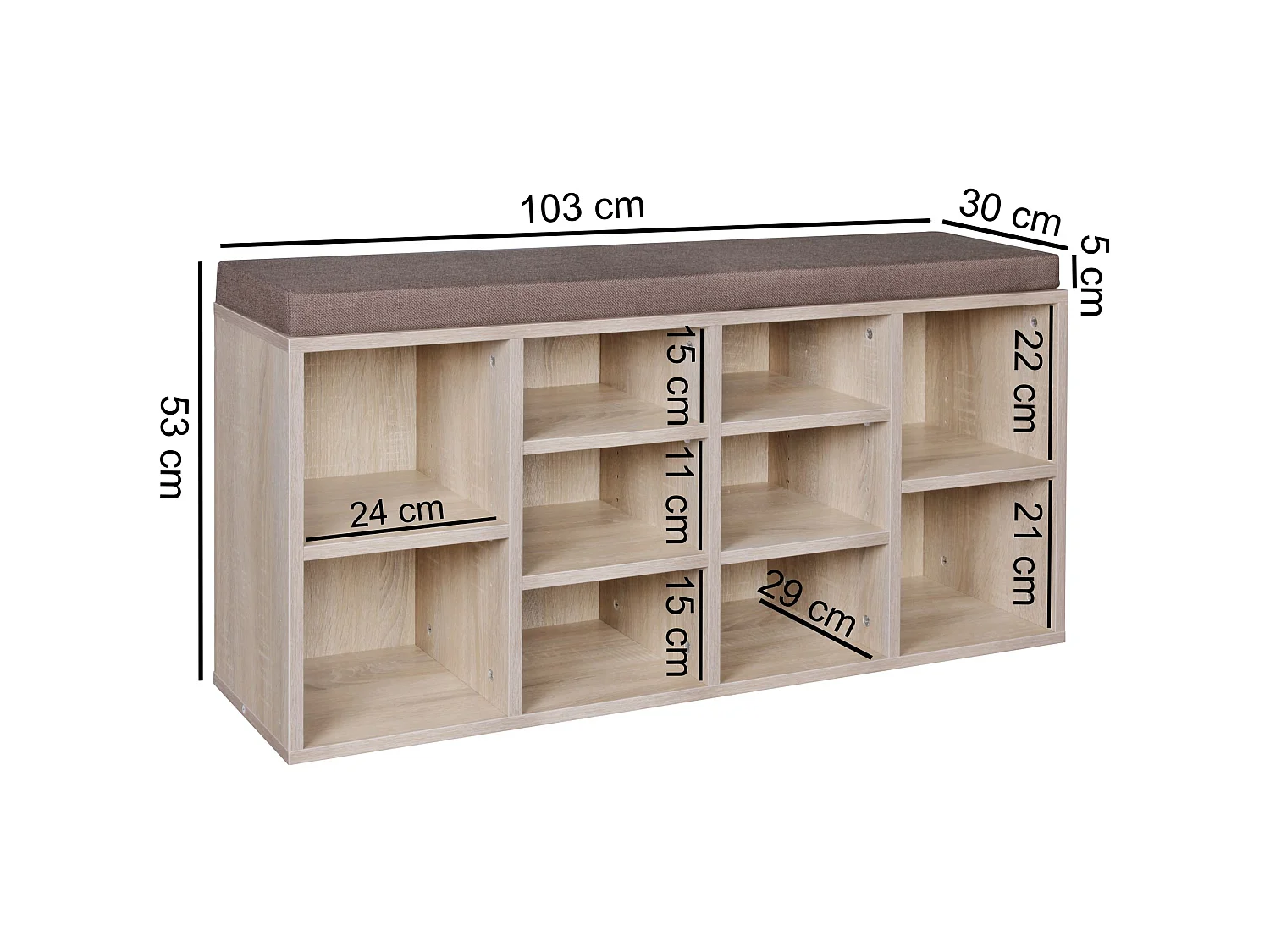 Commode de chaussures Bois 103,5x53x30cm Banque de chaussures 10 paires