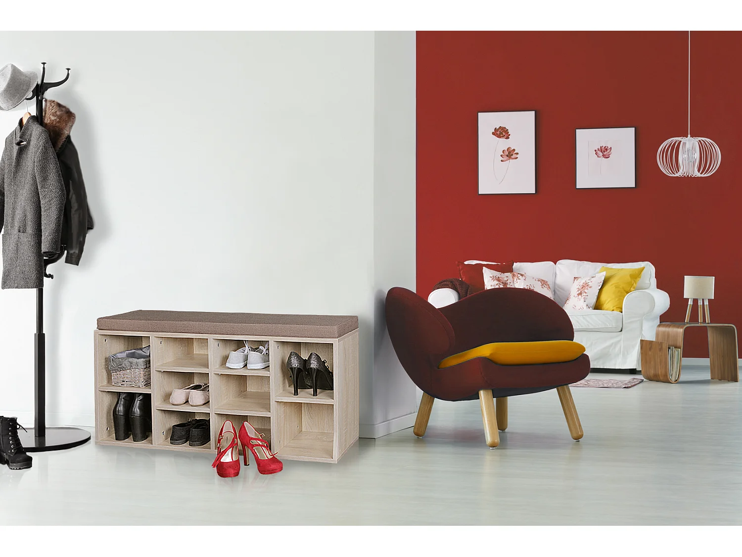 Commode de chaussures Bois 103,5x53x30cm Banque de chaussures 10 paires